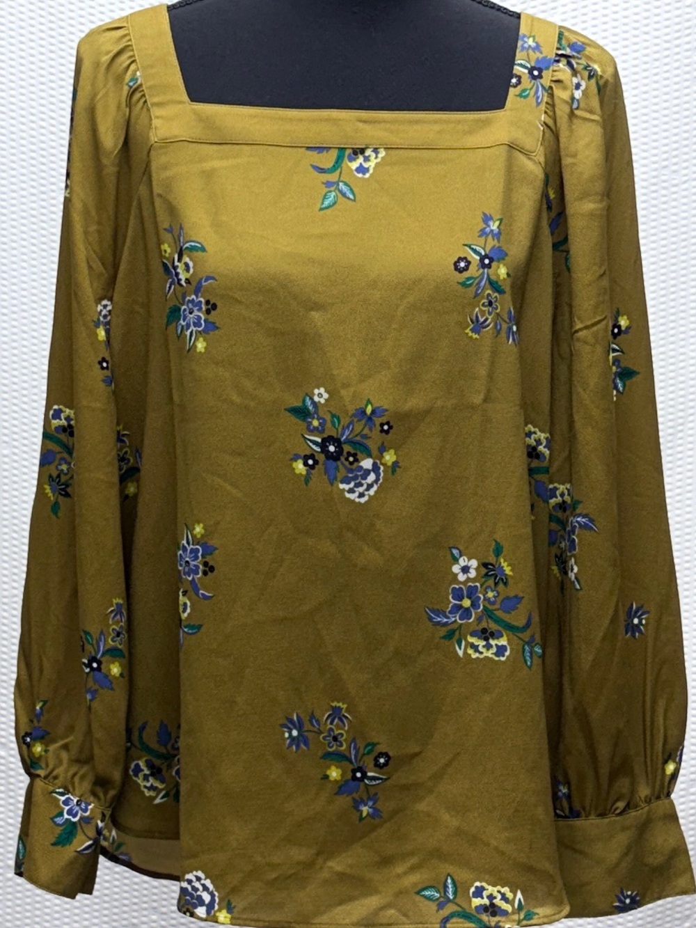 Ann Taylor Mustard Floral Blouse Womens Medium Floral Square Neck Top